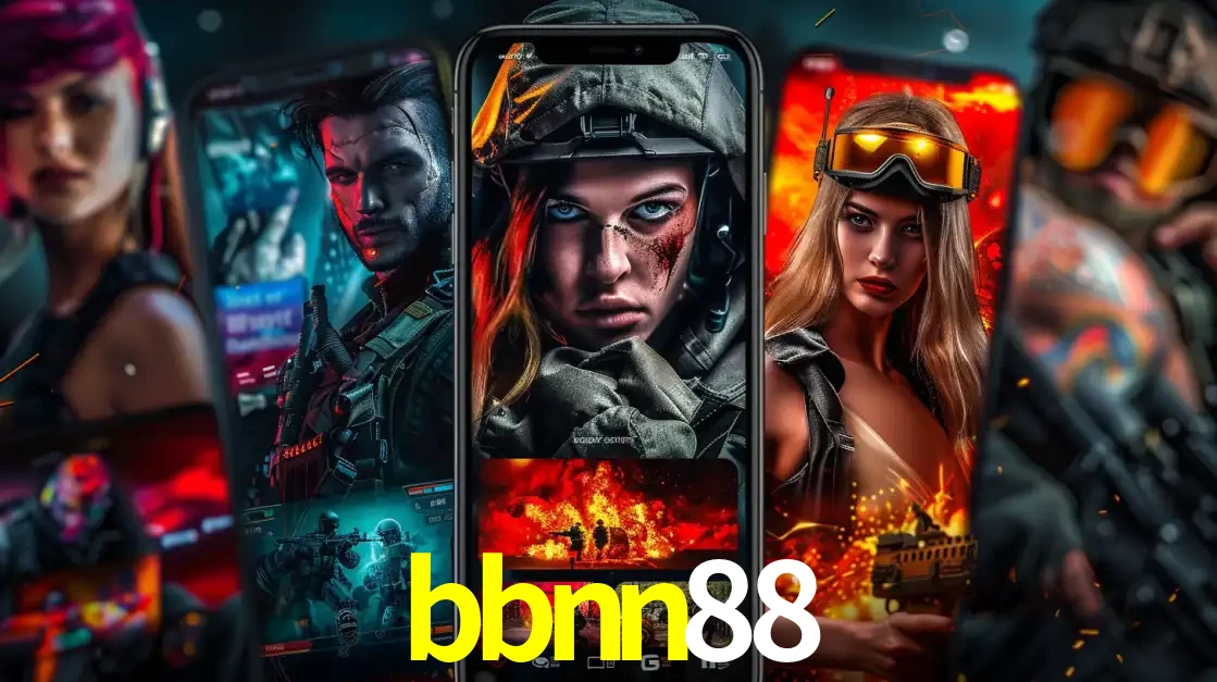 Montagem de telas de celular mostrando diversos personagens, masculinos e femininos, de um jogo de tiro, ilustrando a diversidade de equipes de e-sports para apostar no bbnn88.
