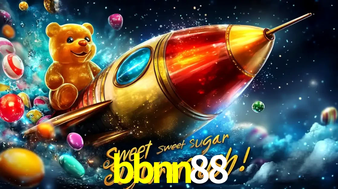 Arte promocional do jogo de slot Sugar Rush, com um urso de pelúcia em um foguete viajando pelo espaço de doces, um dos jogos divertidos disponíveis no cassino bbnn88.
